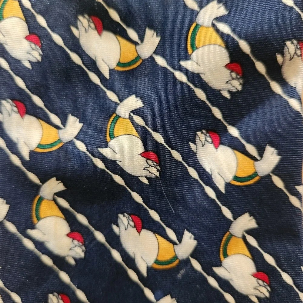 Brooks Brothers Navy Silk Tie Seal Animal Print Nautical Red Hat USA Vintage